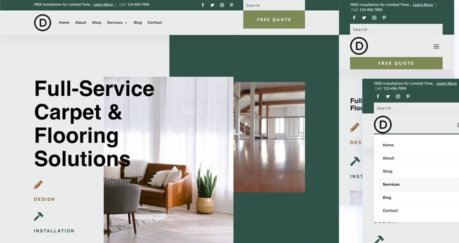 Free Divi Header & Footer Templates for the Flooring Layout Pack