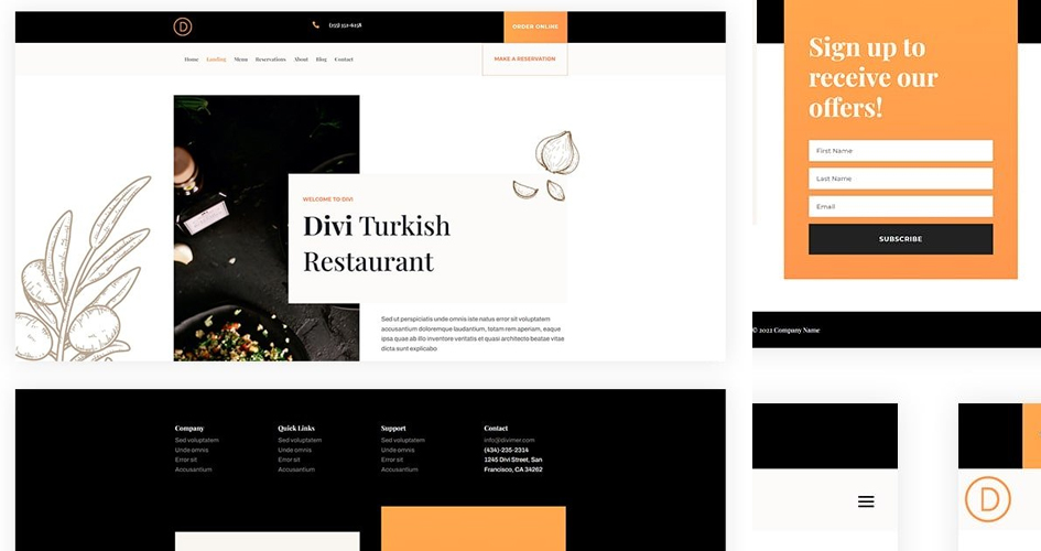 Free Divi Header & Footer Templates for the Middle Eastern Restaurant Layout Pack