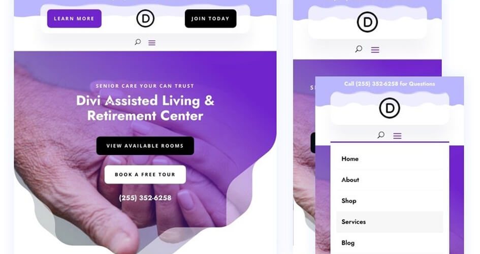 Free Divi Header & Footer Templates for the Nursing Home Layout Pack