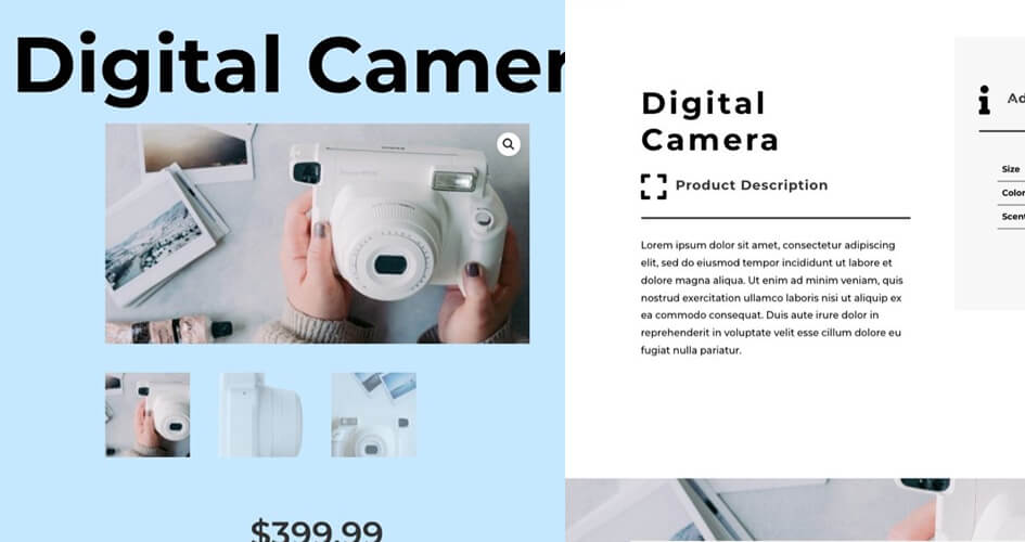 Free Divi Product Template for the Camera Layout Pack