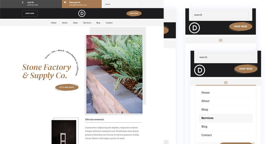 Free Divi Header & Footer Templates for the Stone Factory Layout Pack