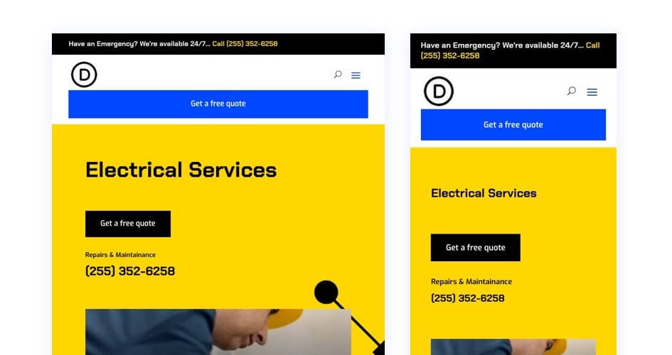 Free Divi Header & Footer Templates for the Electrical Services Layout Pack