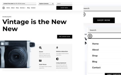 Free Divi Header & Footer Templates for the Camera Product Layout Pack