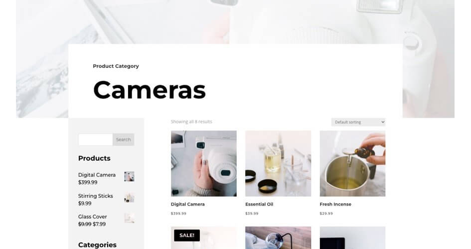 Free Divi Product Category Template for the Camera Product Layout Pack