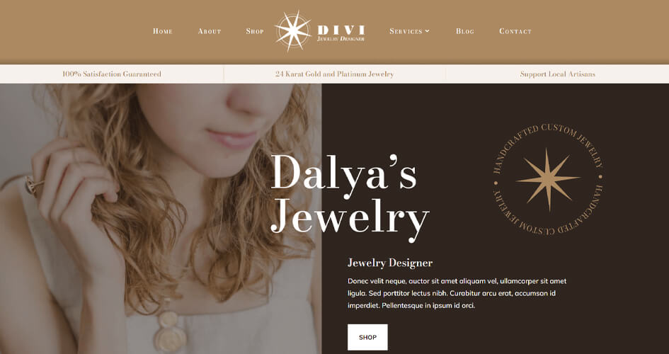 Free Divi Header & Footer Templates for the Jewlery Designer Layout Pack