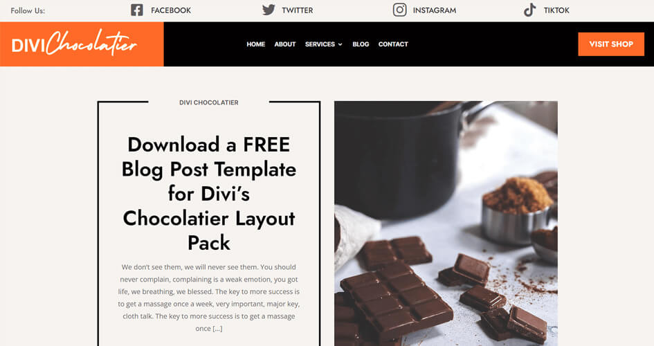 Free Divi Blog Post Template for Chocolatier Layout Pack