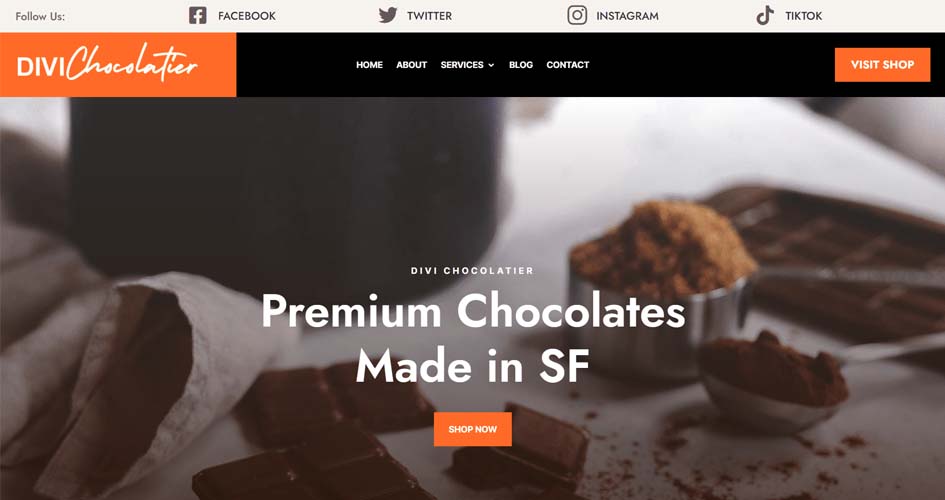 Free Divi Header & Footer Templates for the Chocolatier Layout Pack