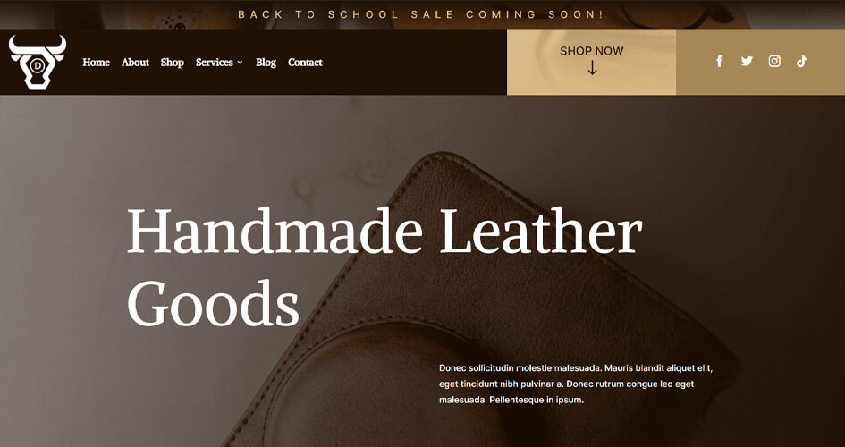 Free Divi Header & Footer Templates for Divi Leather Goods Layout Pack