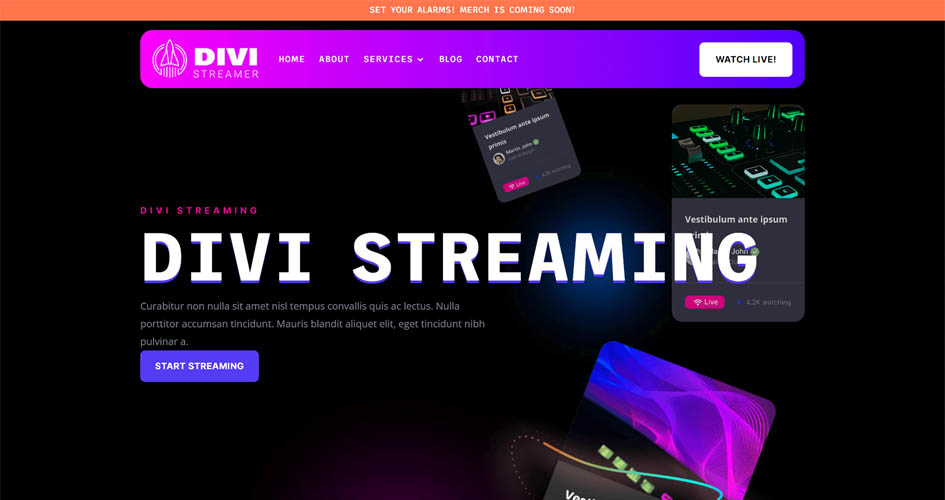 Free Divi Header & Footer Templates for Divi Streamer Layout Pack