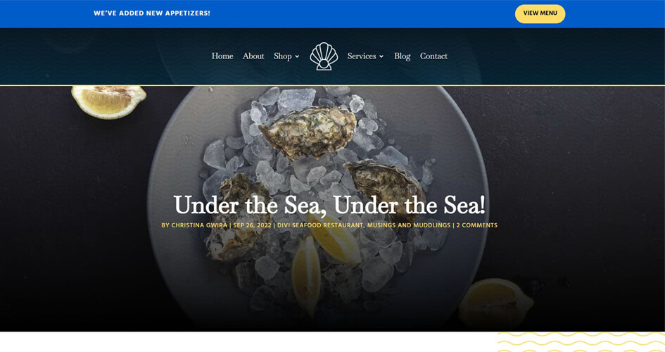 Free Divi Blog Post Template for Seafood Restaurant Layout Pack