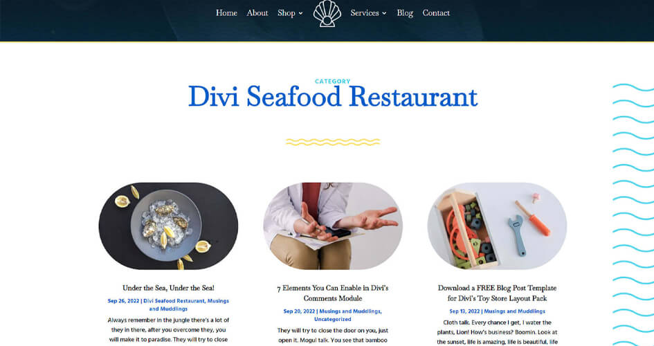 Free Divi Category Template for the Seafood Restaurant Layout Pack