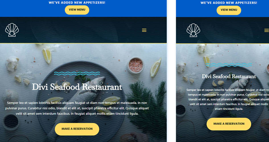 Free Divi Header & Footer Templates for Seafood Restaurant Layout Pack