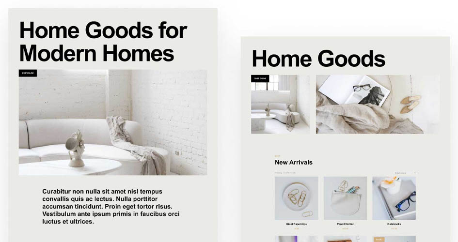 Free Divi layout pack for Home goods websites