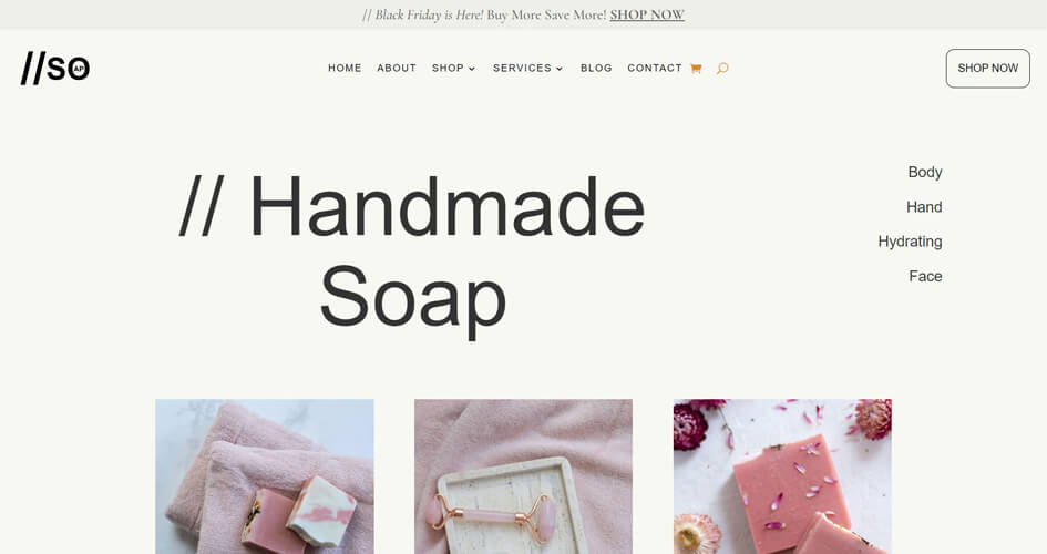 Free Divi Header & Footer Templates for Handmade Soap Layout Pack