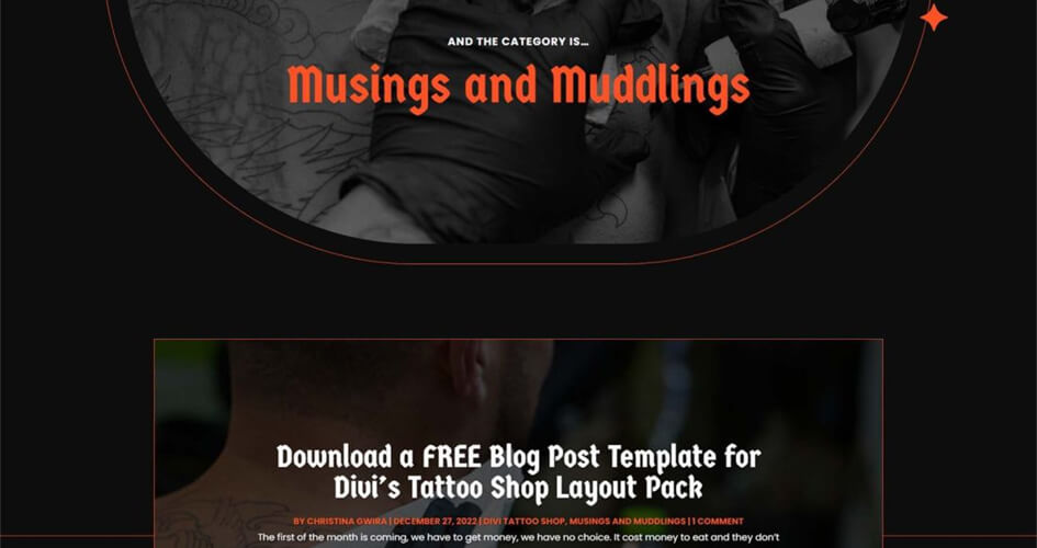 Free Divi Category Template for the Tattoo Shop Layout Pack